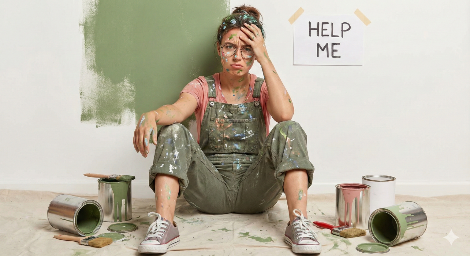 paint splattered woman